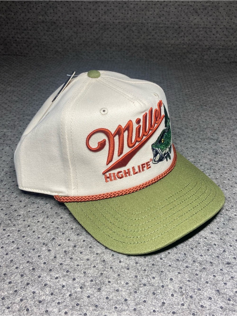 Miller High Life Trout Hat Cream/Green Embr. Logo Snapback Rope Beatiful OS. NWT